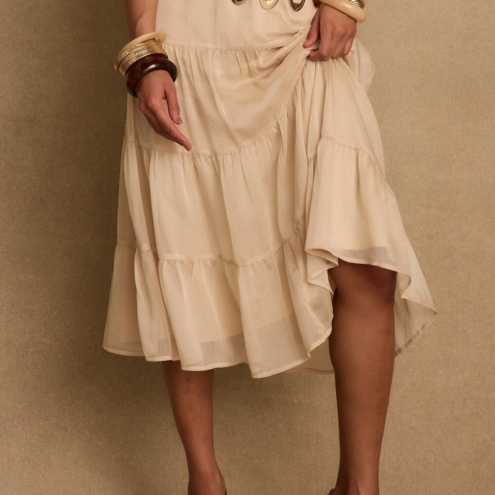 12th Tribe Jolene Beige Tulle Tier Maxi Skirt Size XSXS